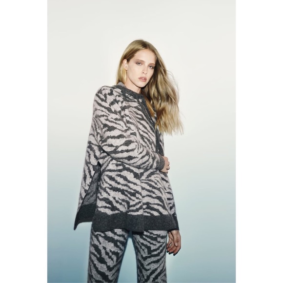 NWT Zara ANIMAL JACQUARD WOOL AND ALPACA BLEND SWEATSHIRT - Picture 1 of 7
